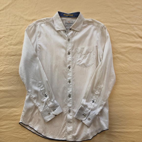 Men's Tommy Bahama White Lyocell/Cotton Shirt - Picture 1 of 16